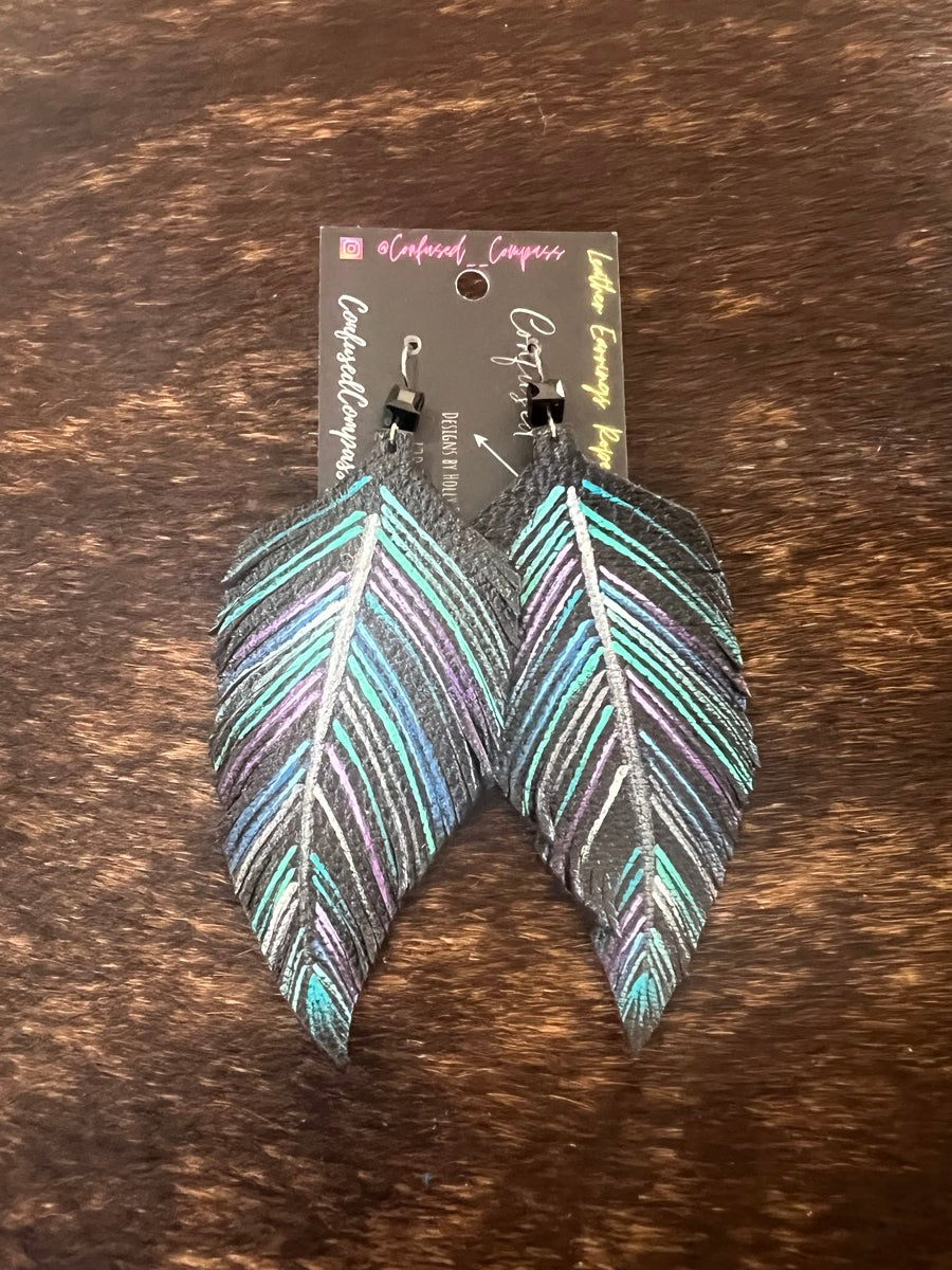 Leather Feather Earrings