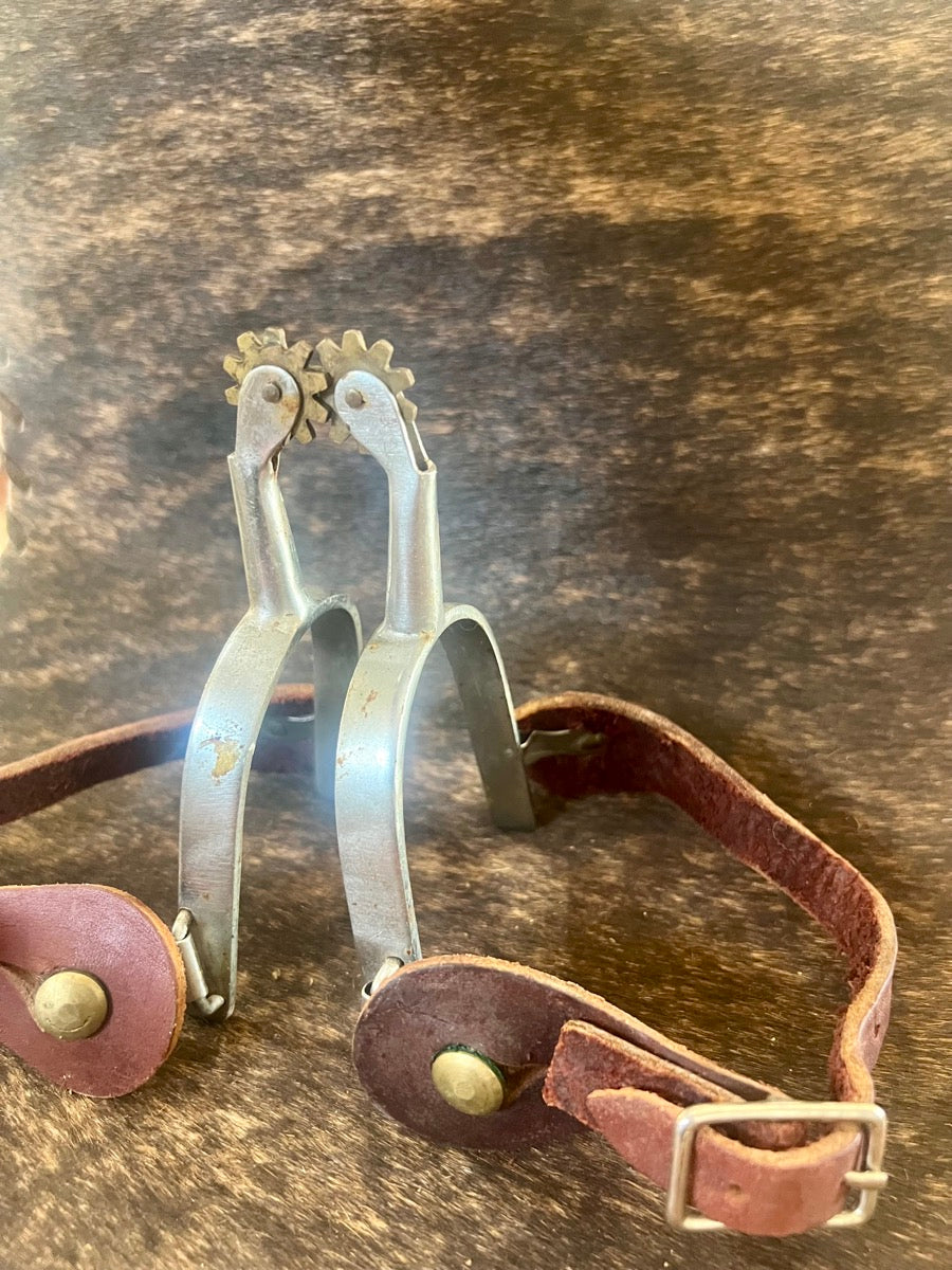 Vintage Metal Western Spurs with Leather Spur Straps    SPR1130