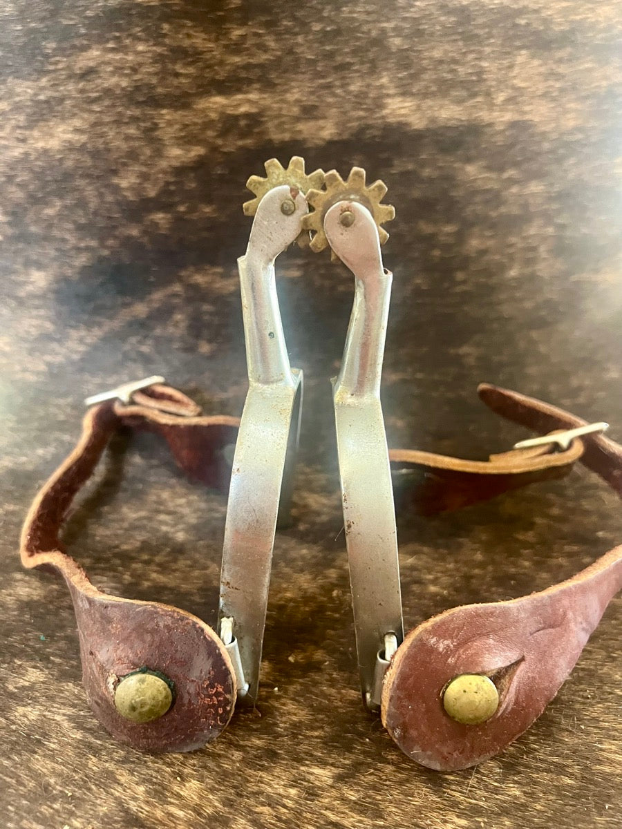 Vintage Metal Western Spurs with Leather Spur Straps    SPR1130