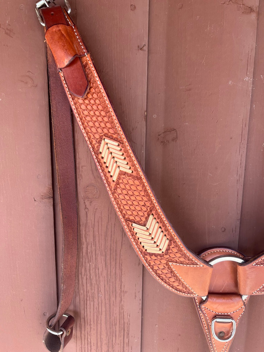 Floral Tooled Leather Western Pulling Collar with Rawhide  BCL1135