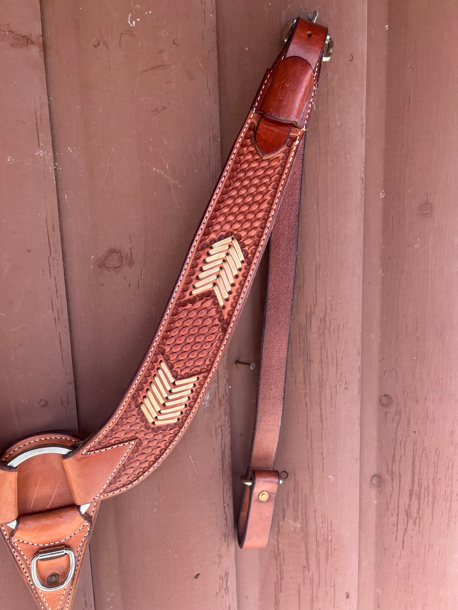 Floral Tooled Leather Western Pulling Collar with Rawhide  BCL1135