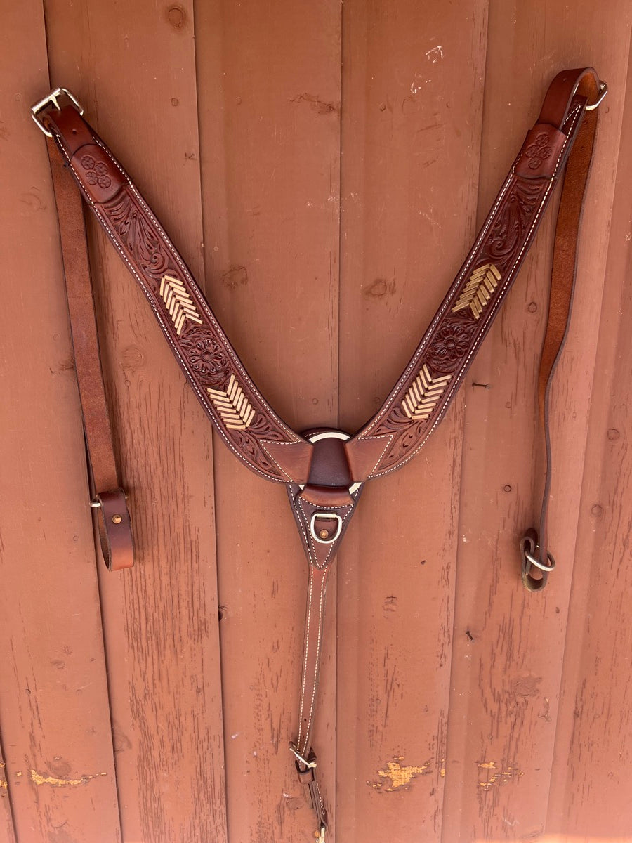 Floral Tooled Leather Western Pulling Collar with Rawhide  BCL1135