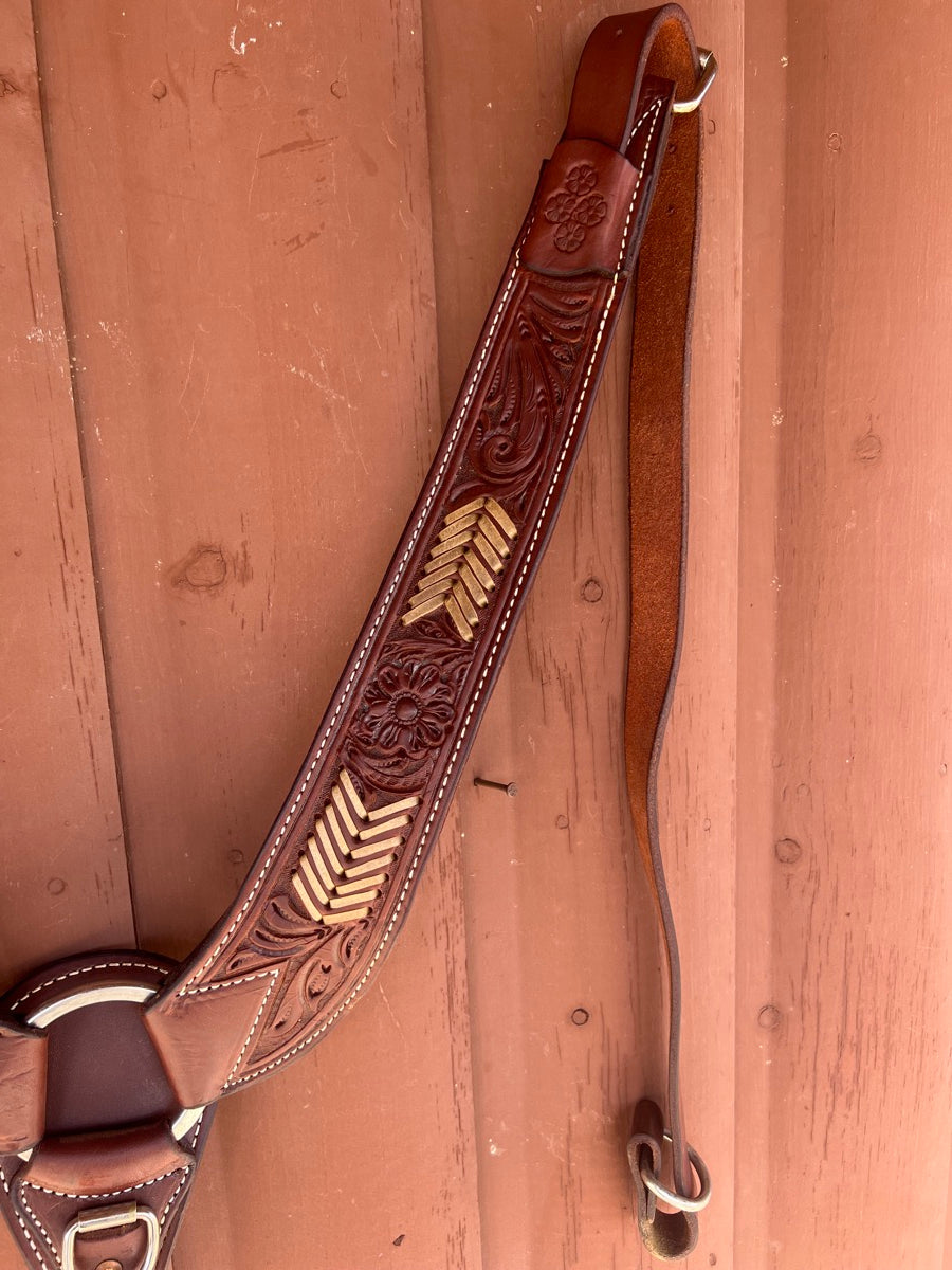 Floral Tooled Leather Western Pulling Collar with Rawhide  BCL1135