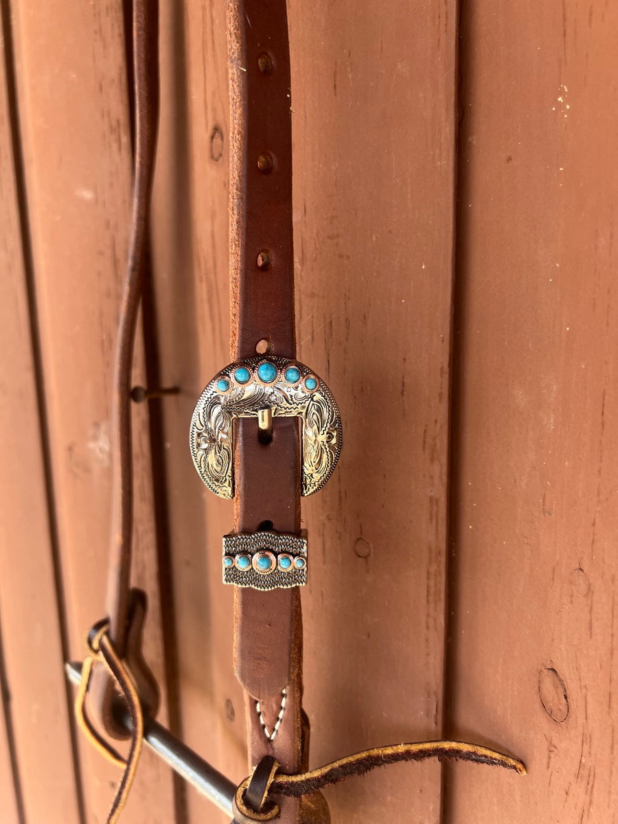 Single Ear Leather Headstall with Fancy Buckle     HS1166