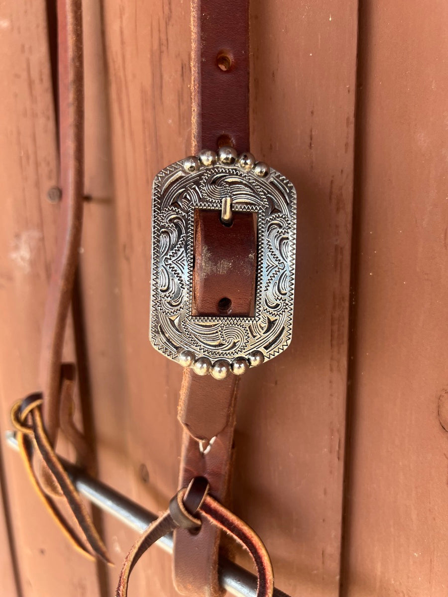 Single Ear Leather Headstall with Fancy Buckle     HS1166