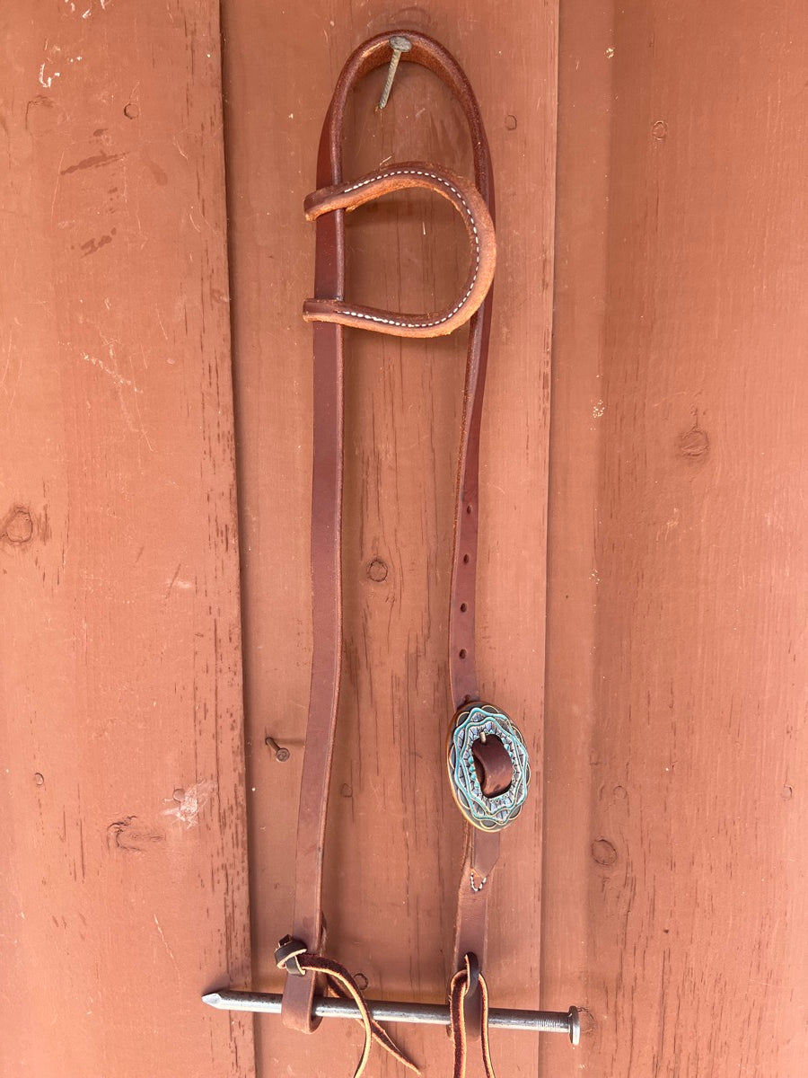 Single Ear Leather Headstall with Fancy Buckle     HS1166