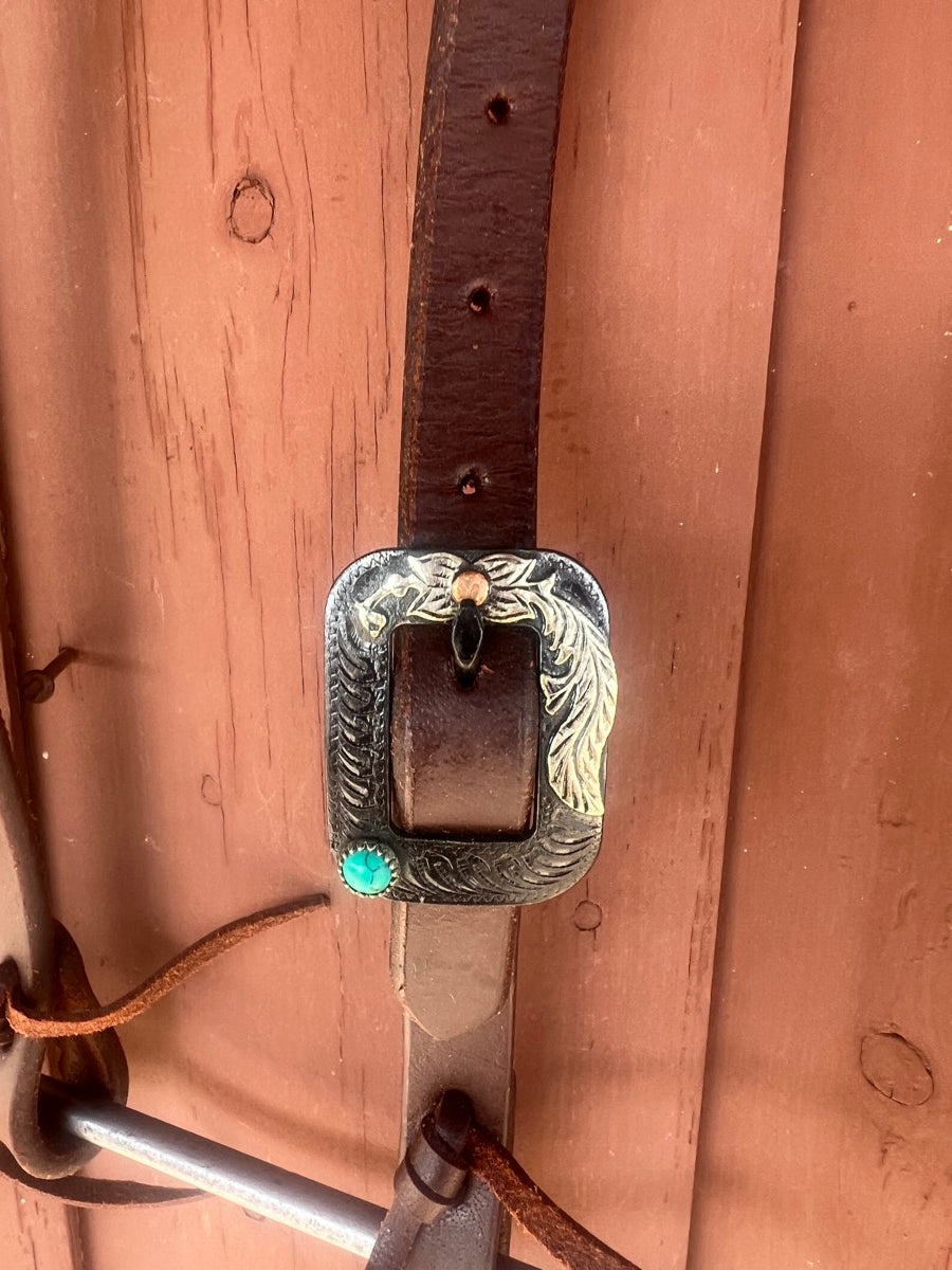 Single Ear Leather Headstall with Fancy Buckle     HS1166