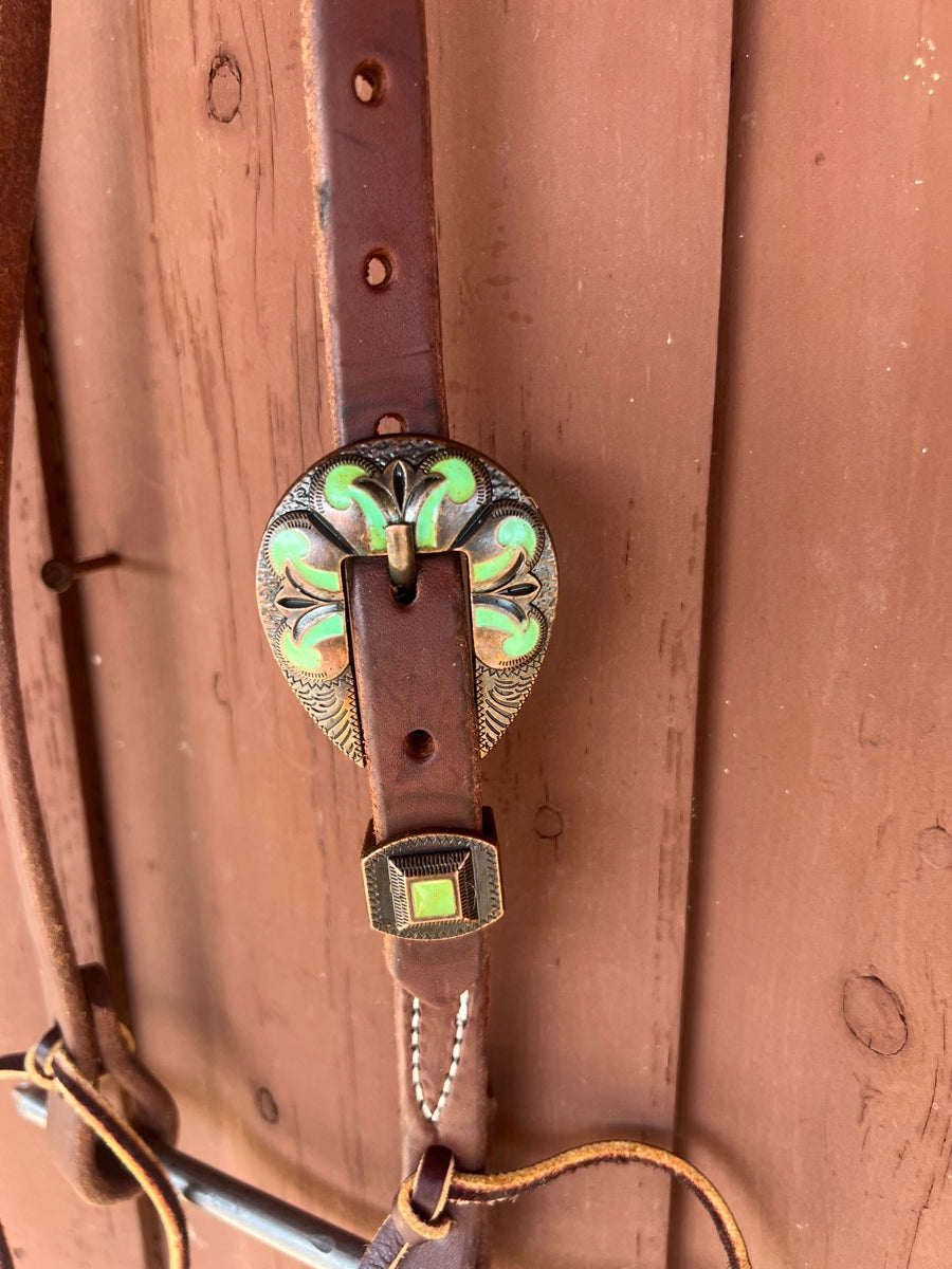 Single Ear Leather Headstall with Fancy Buckle     HS1166