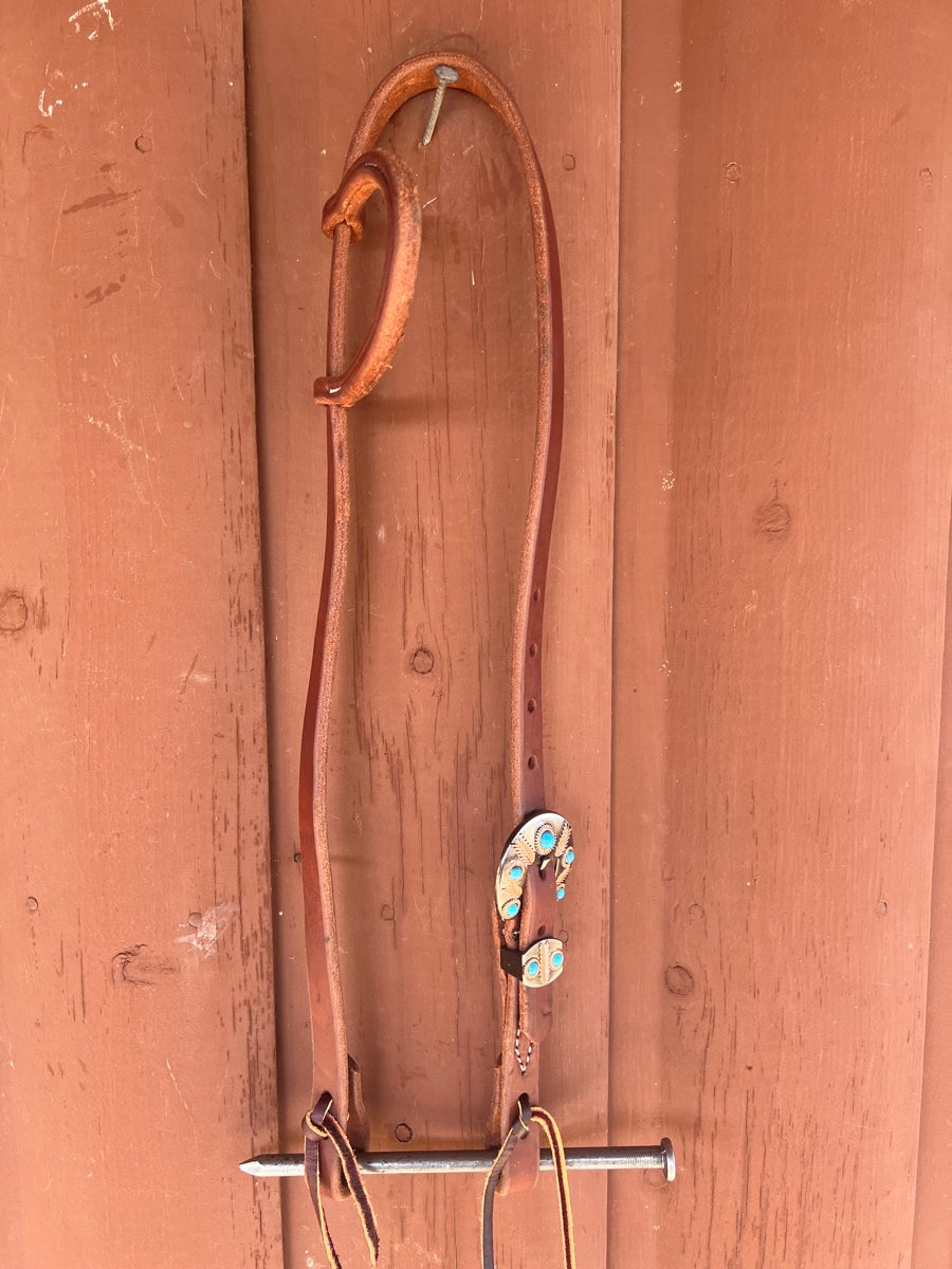 Single Ear Leather Headstall with Fancy Buckle     HS1166
