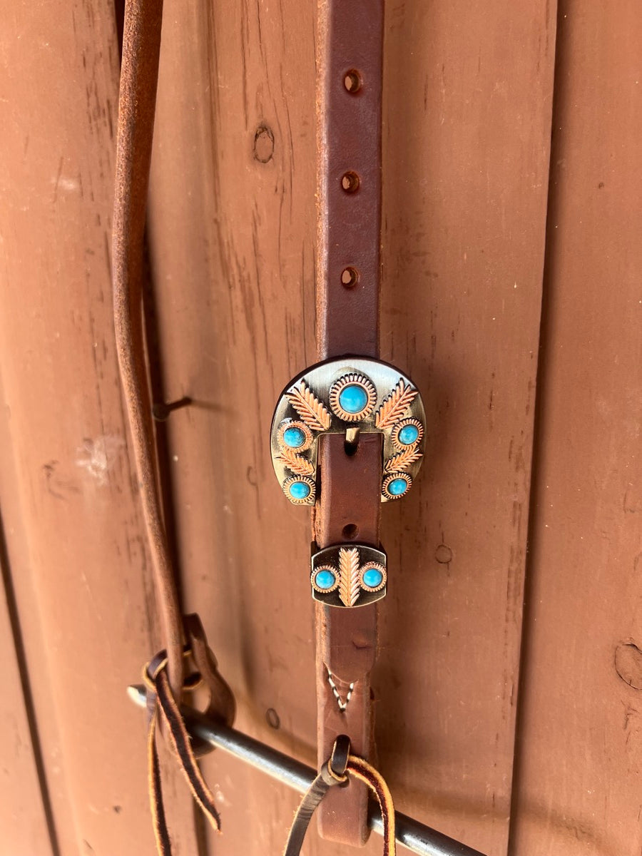 Single Ear Leather Headstall with Fancy Buckle     HS1166