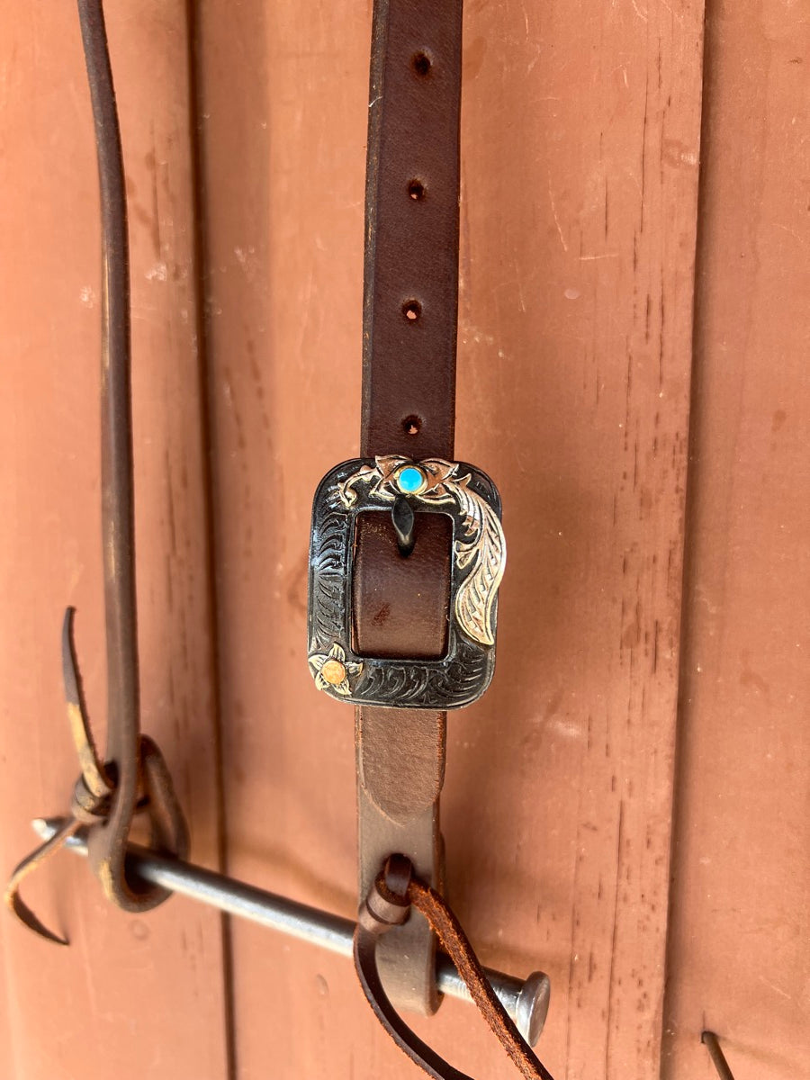 Single Ear Leather Headstall with Fancy Buckle     HS1166