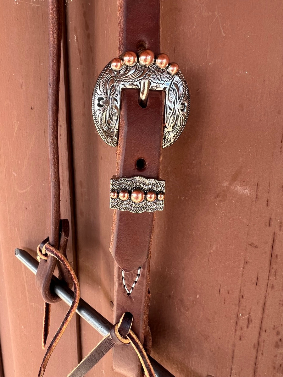 Single Ear Leather Headstall with Fancy Buckle     HS1166