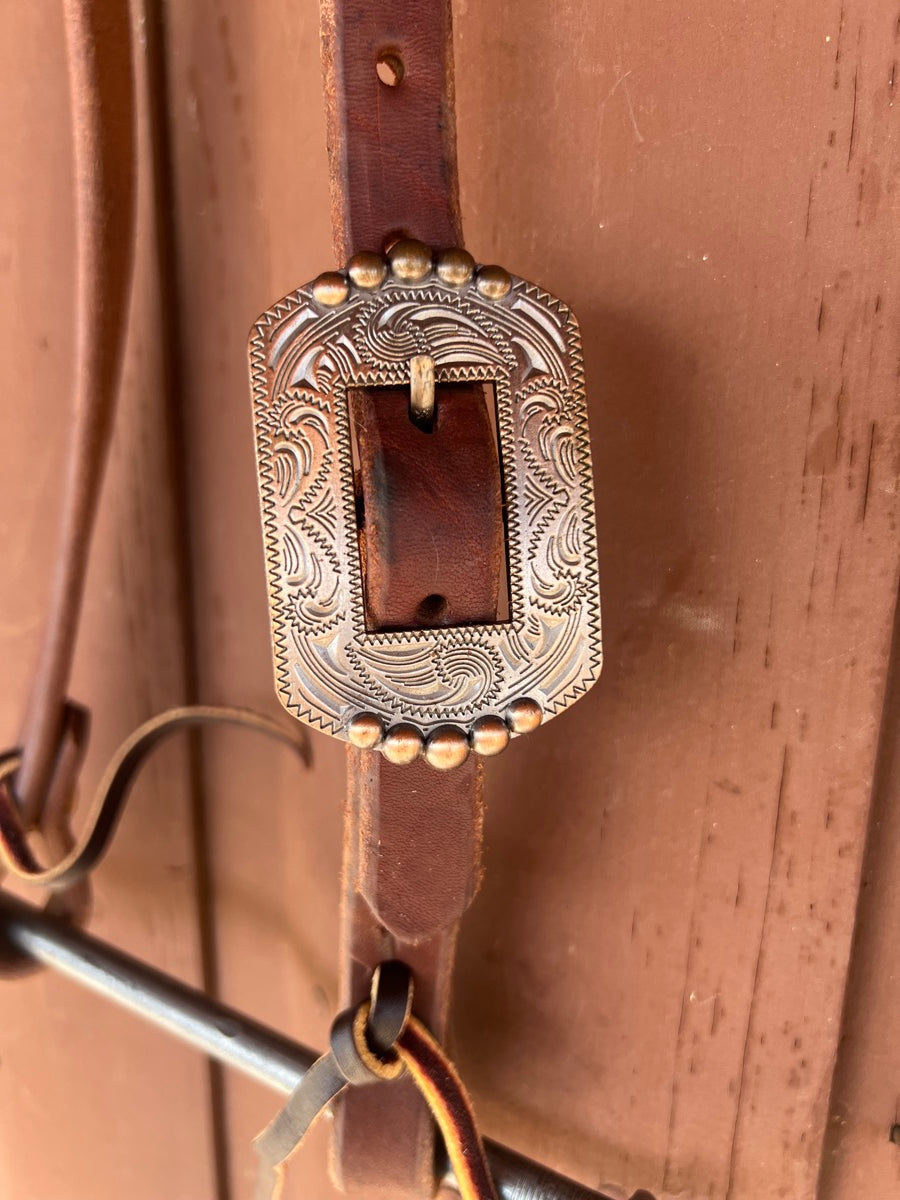 Single Ear Leather Headstall with Fancy Buckle     HS1166