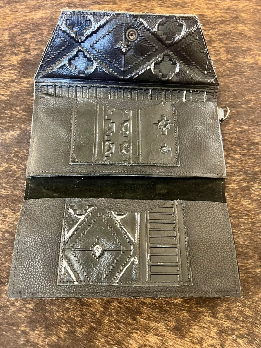 Feather Embossed Leather Wallet with Gems