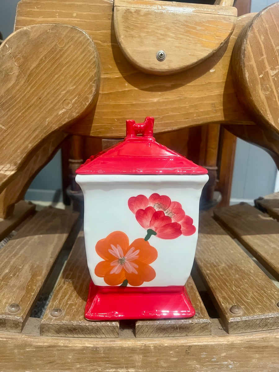 Casa Vero Red Orange Flowers Canisters - Set of 3     KT1113