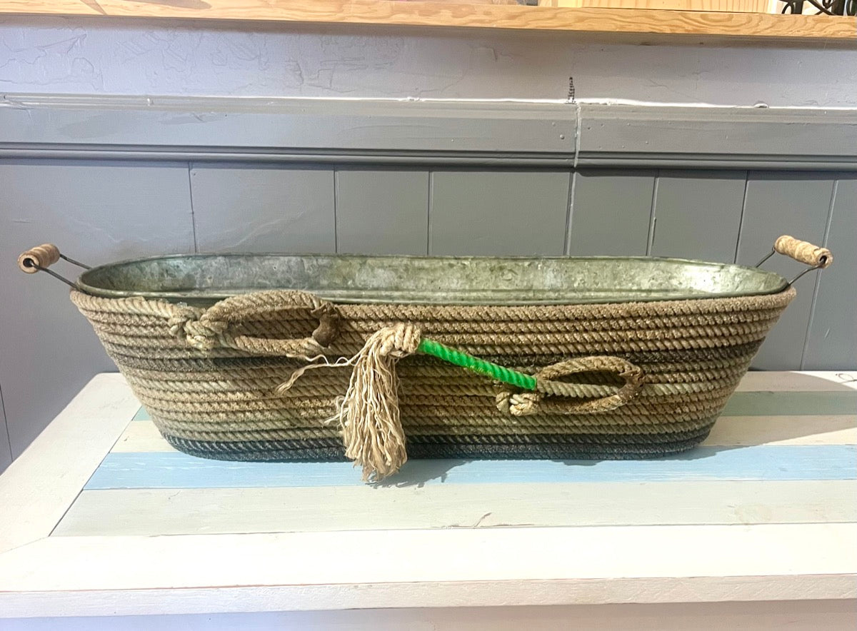 Cowboy Rope Wrapped Metal Bowl with Wood Handles    HD1116