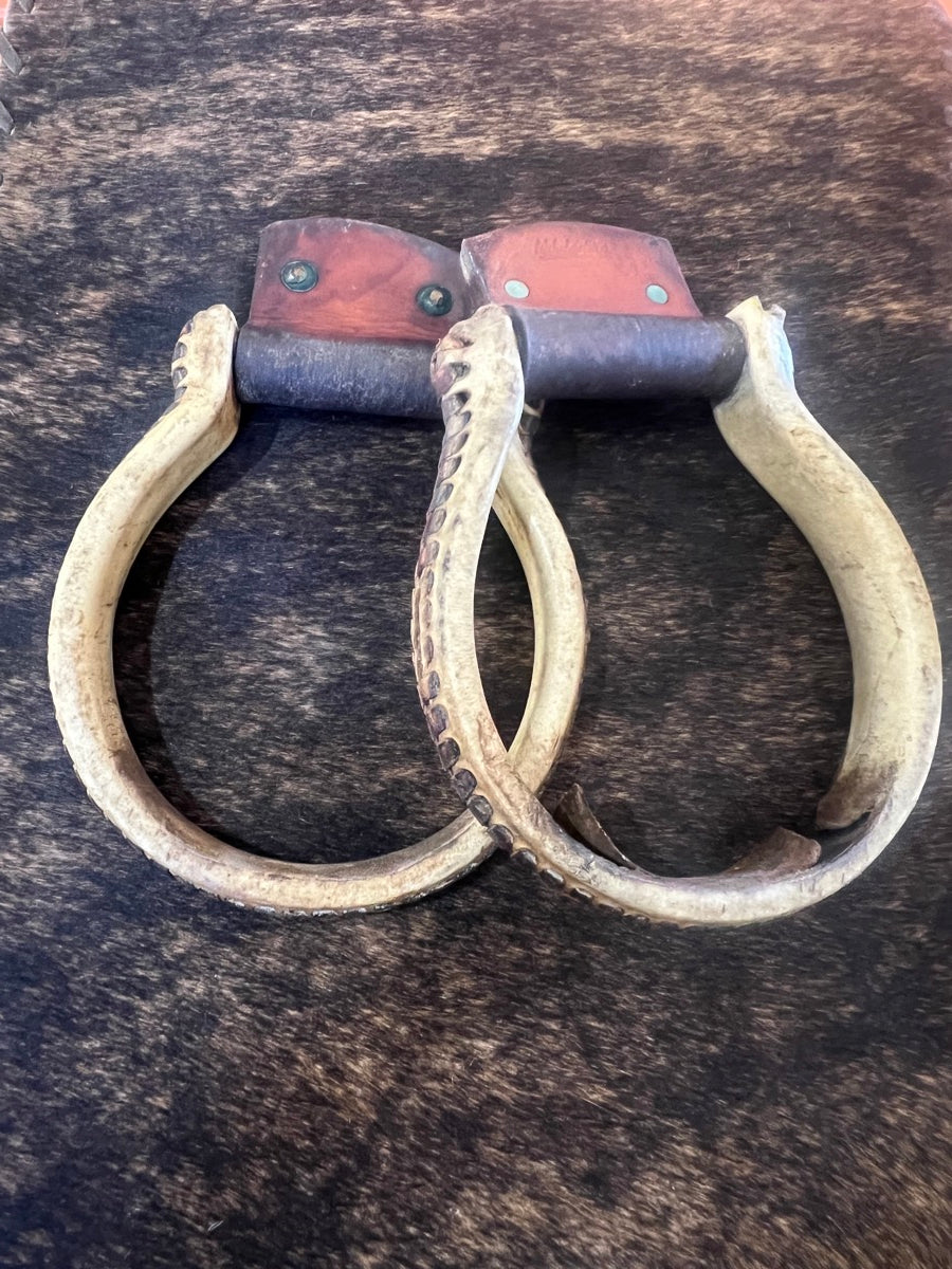 Vintage Rawhide Covered Iron Oxbow Stirrups   STR1117
