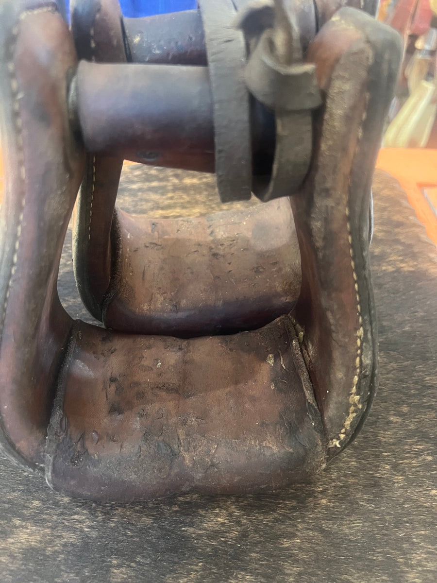 Vintage Tooled Leather Deep Roper Stirrups     STR1119