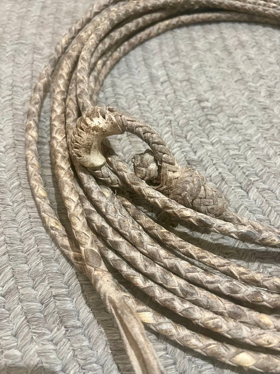 Vintage 4 Plait Braided Rawhide Leather Riata Rope Reata Lariat Lasso Vaquero 35 ft   RR1111