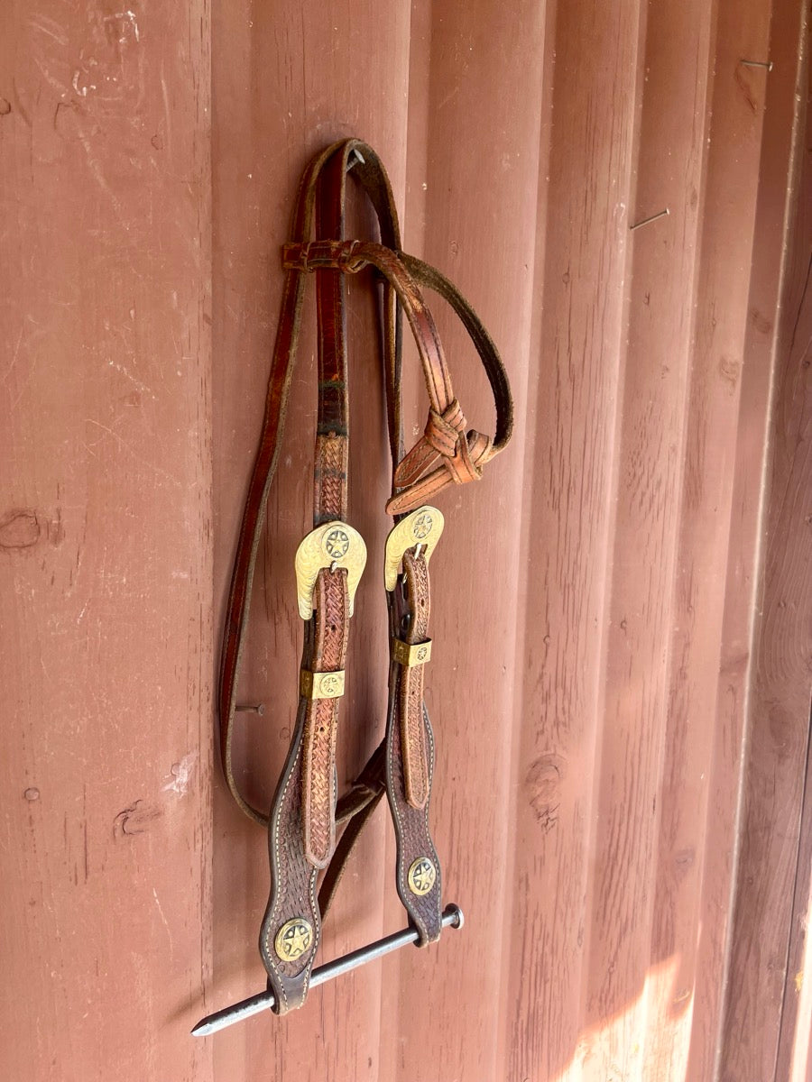 Knotted Browband Leather Headstall Gist Silversmiths Buckles    HS1179
