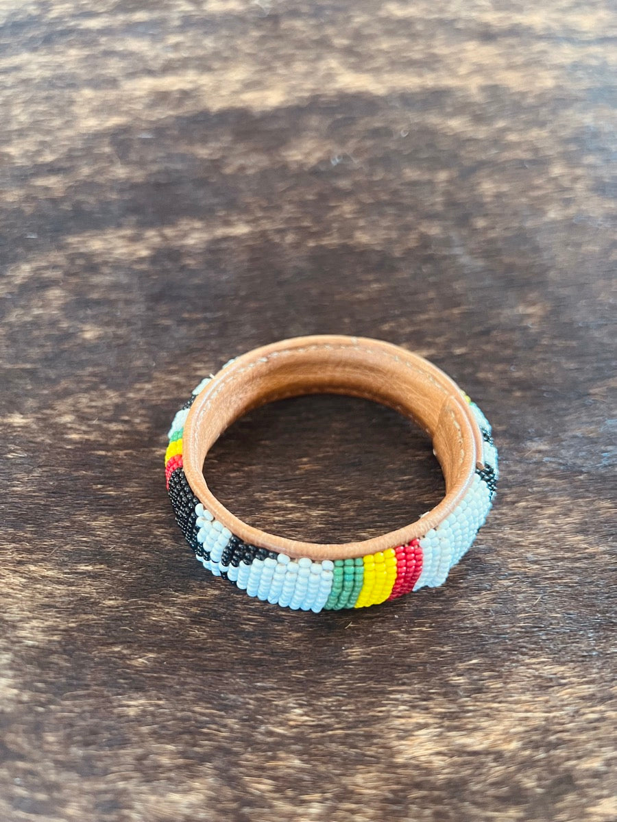 Handmade Beaded Leather Bangle Bracelet