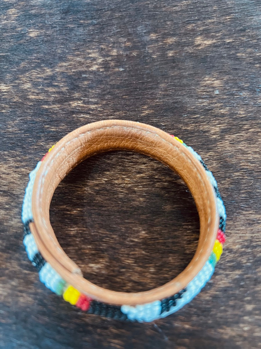 Handmade Beaded Leather Bangle Bracelet