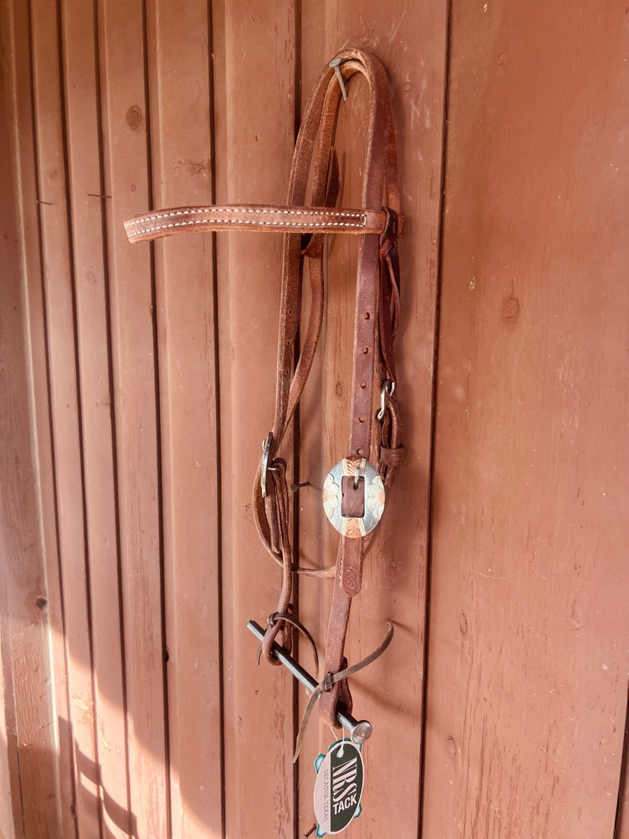 NRS Tack 5/8in Oiled Browband Headstall with Floral Buckles