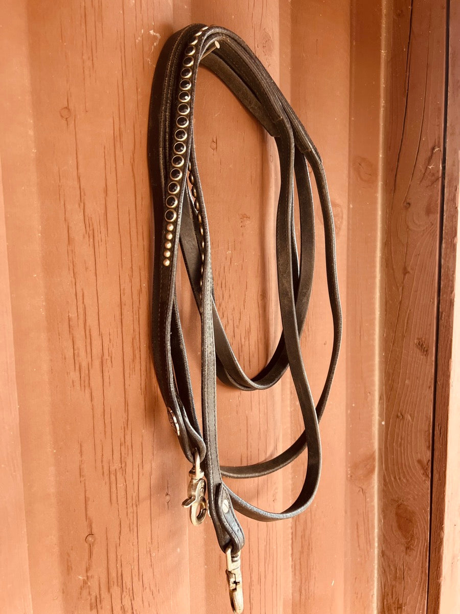 Black Leather Headstall and Reins Set with Jeremiah Watt Buckles