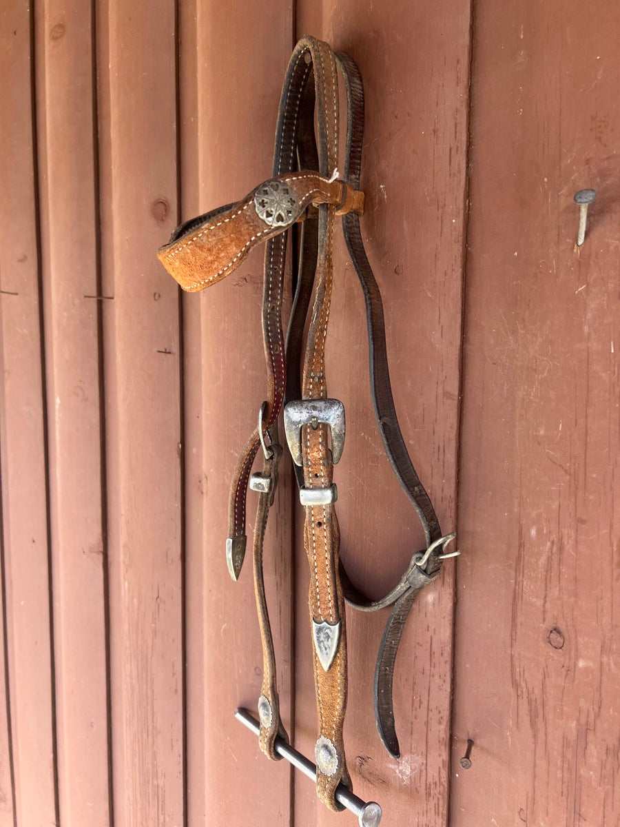 Roughout Leather Suited Conchos Browband Headstall       HS1185