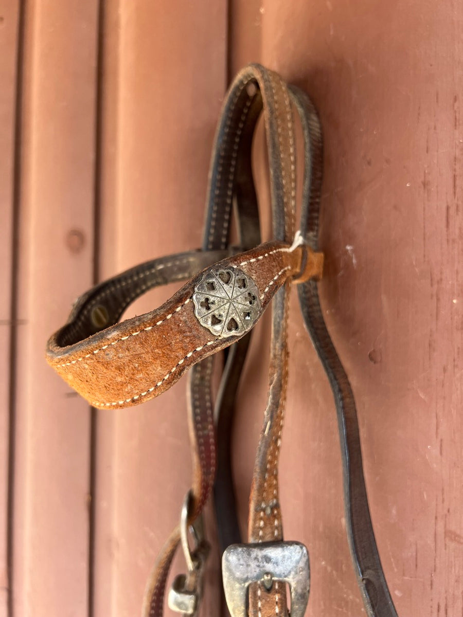Roughout Leather Suited Conchos Browband Headstall       HS1185
