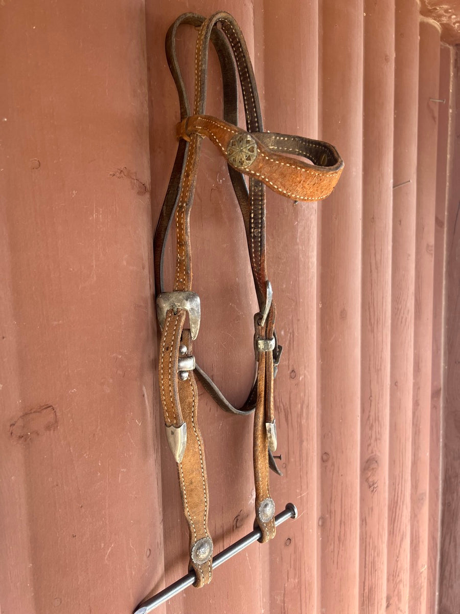 Roughout Leather Suited Conchos Browband Headstall       HS1185