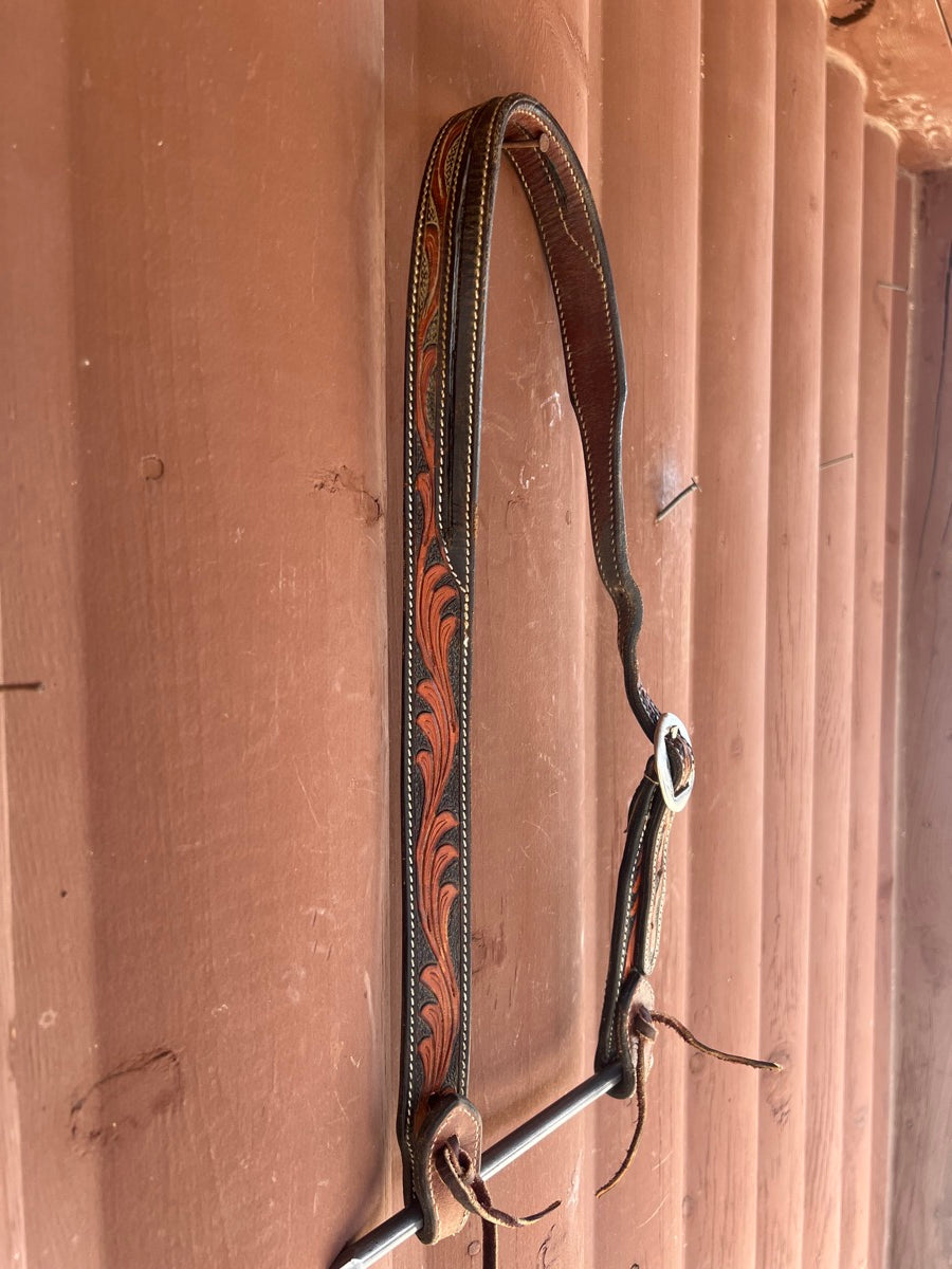 Floral Tooled Split Ear Headstall      HS1184