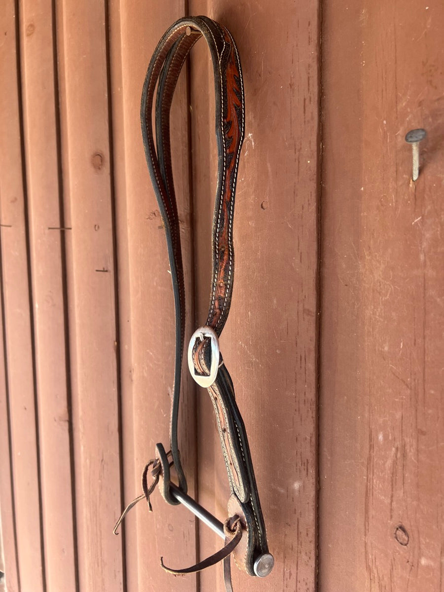 Floral Tooled Split Ear Headstall      HS1184
