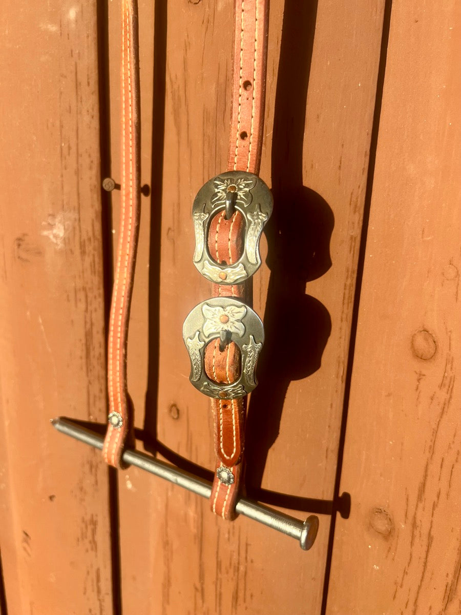 One Ear Leather Headstall with Josh Ownbey Cowboy Line Buckles      HS1186