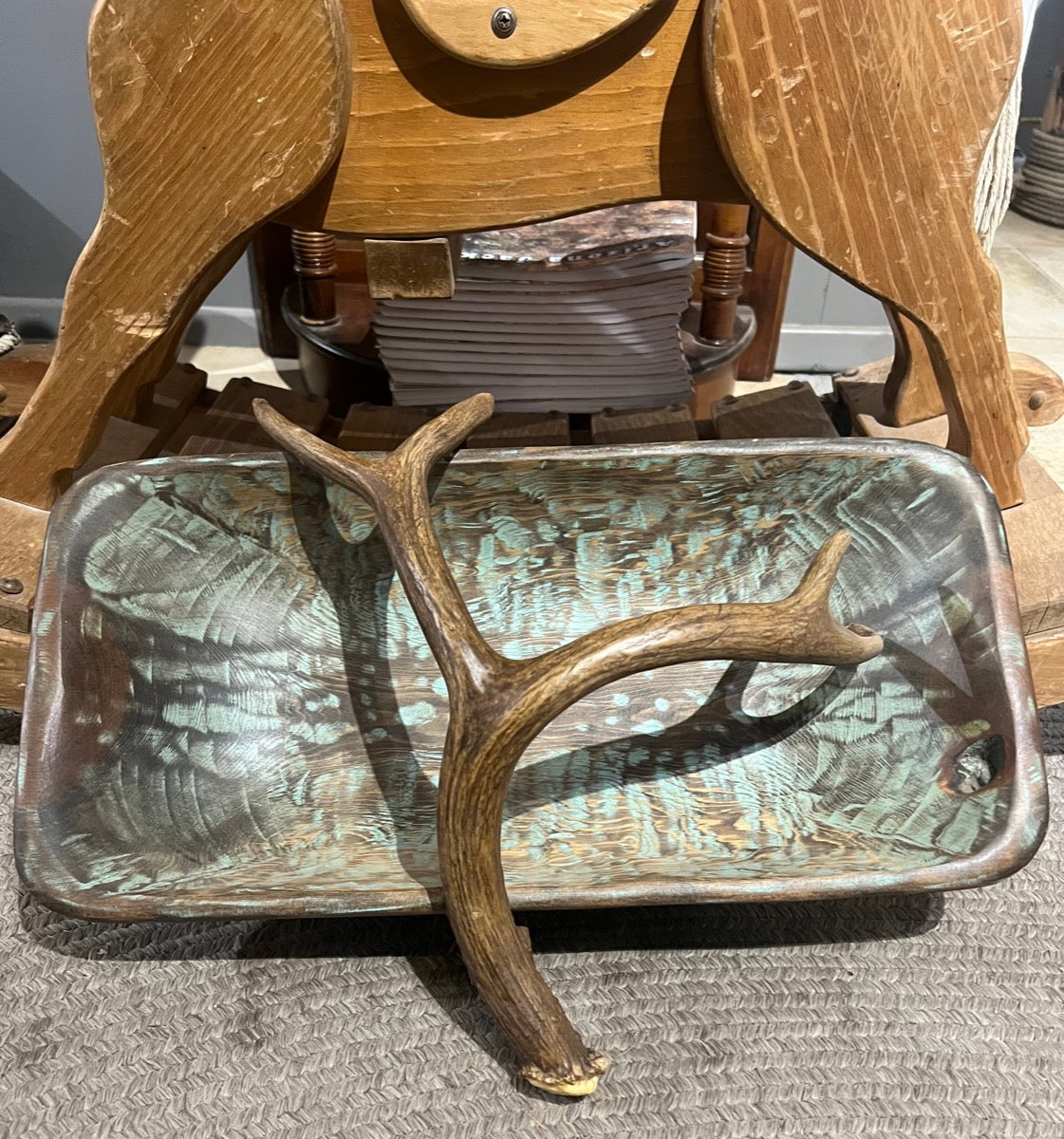 Wood Cloudburst Bowl with Antler Handle      HD1120