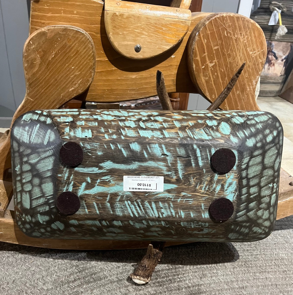 Wood Cloudburst Bowl with Antler Handle      HD1120