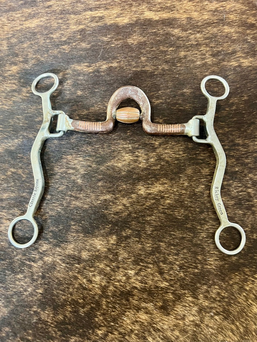 Classic Equine Rickey Green Shank Roping Bit with Gentle Setter Port Roller         B1242
