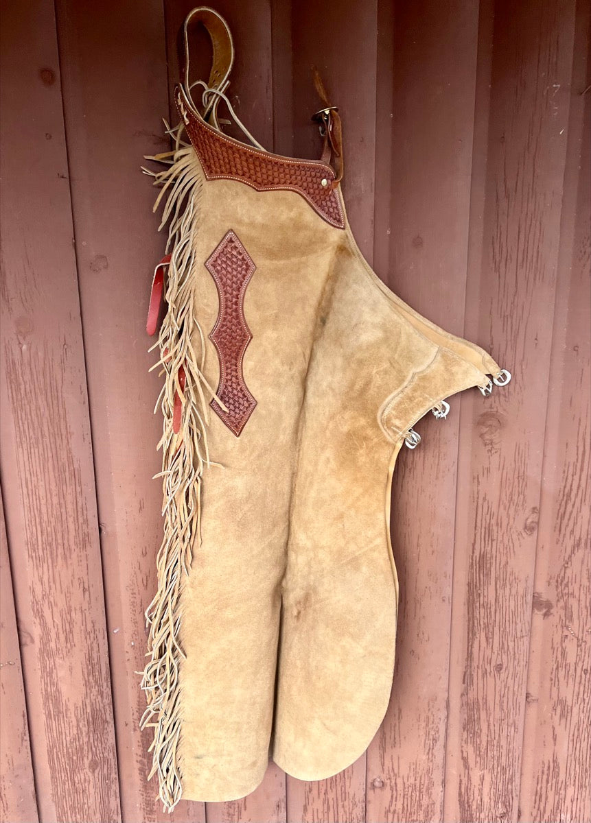 K Bar J Roughout Leather Chaps with Fringe    CH1118
