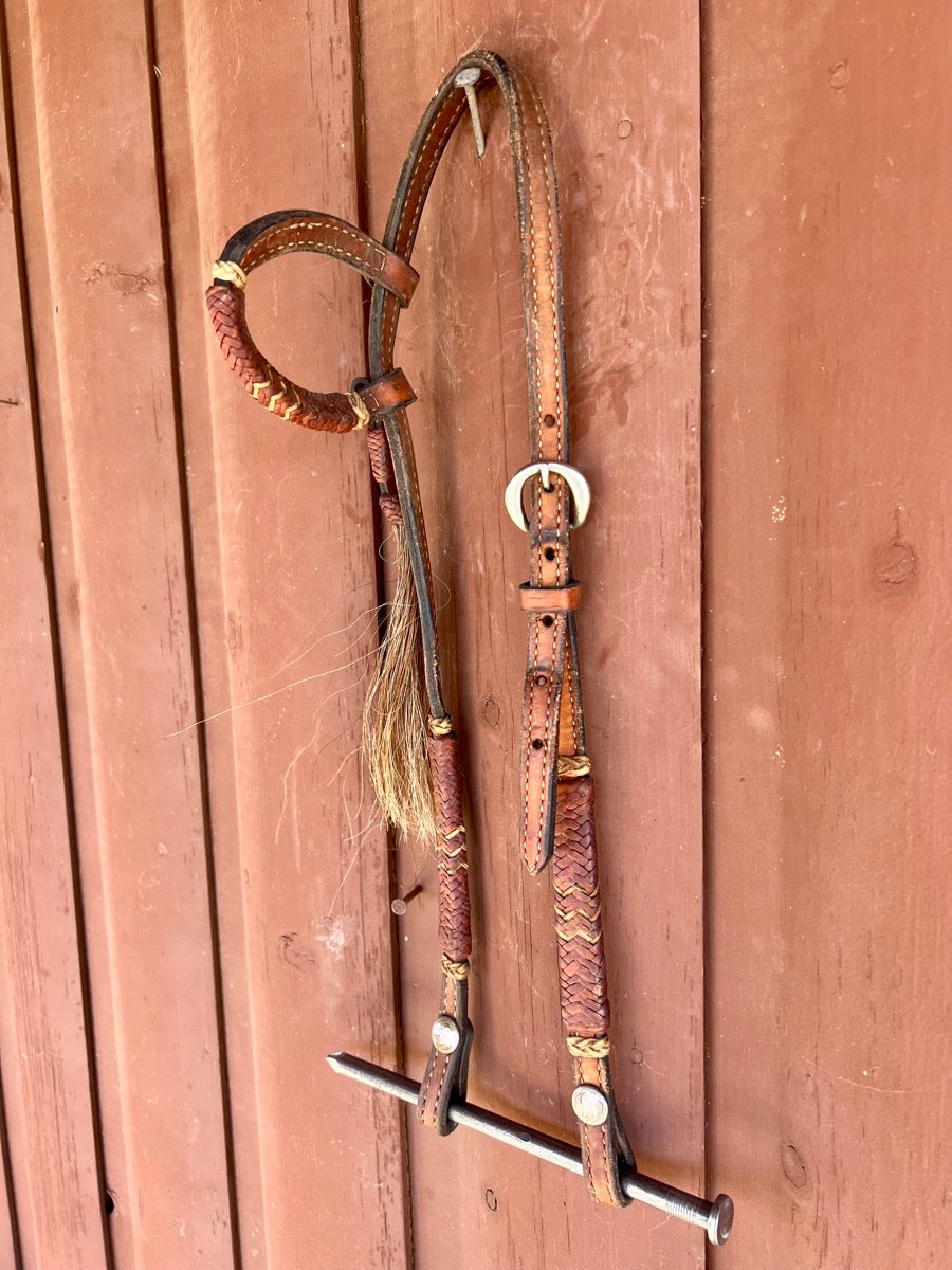 Rawhide One Ear Headstall with Horse Hair Tassle