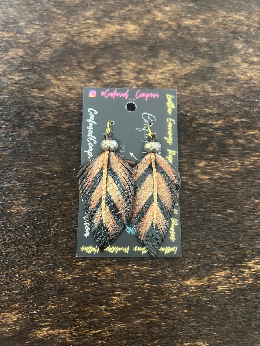 Hand Painted Leather Feather Earrings