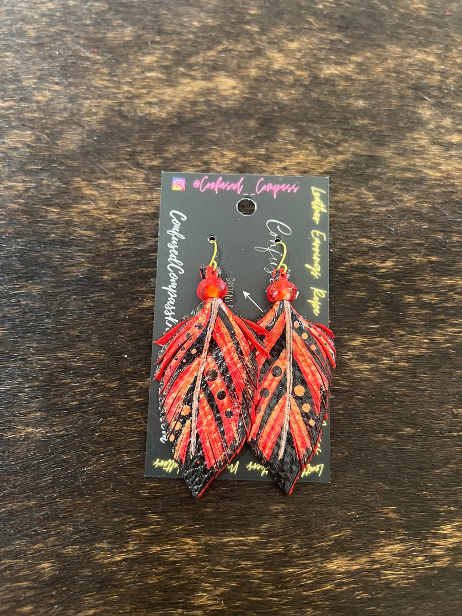 Hand Painted Leather Feather Earrings