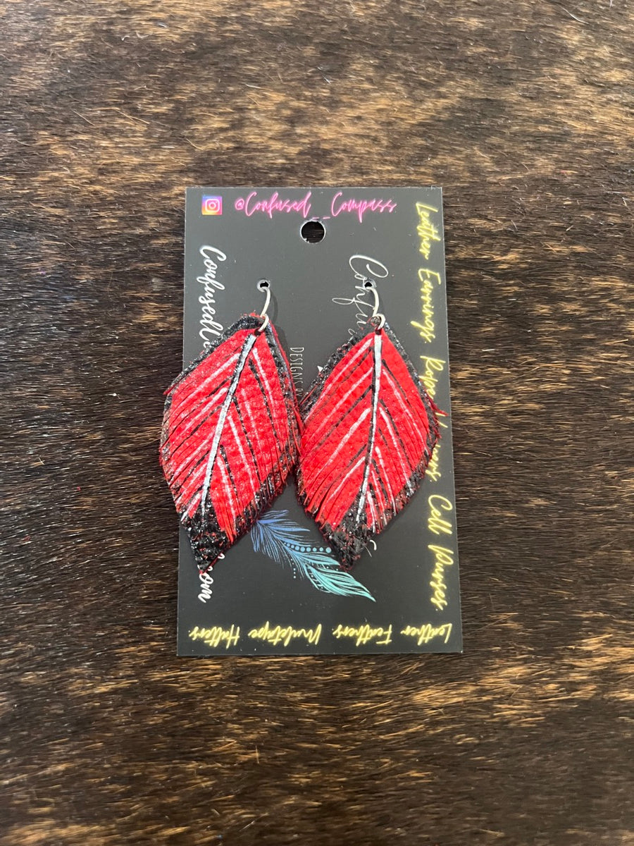 Hand Painted Leather Feather Earrings